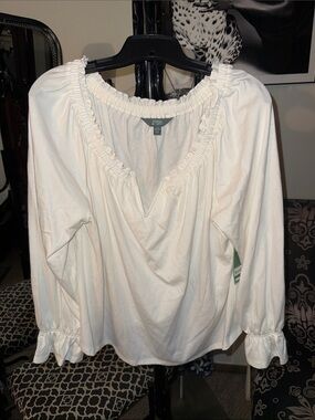 Terra & Sky Cream Ruffled Peasant Blouse